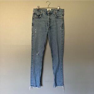 Agolde Los Angeles Distressed high-waisted straight leg jeans raw hem
Waist: 28